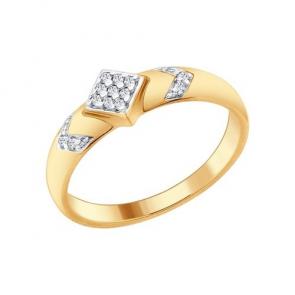 Кольцо из золочёного серебра SOKOLOV с фианитом 93010624 фото