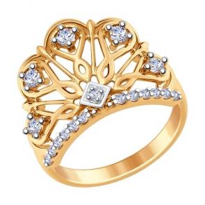 Кольцо из золочёного серебра SOKOLOV с фианитом 93010631 фото