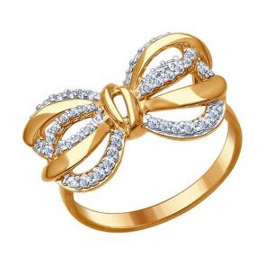 Кольцо из золочёного серебра SOKOLOV с фианитом 93010673 фото