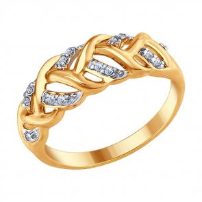 Кольцо из золочёного серебра SOKOLOV с фианитом 93010677 фото