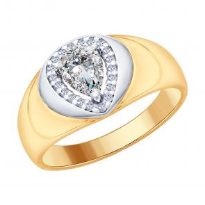 Кольцо из золочёного серебра SOKOLOV с фианитом 93010699 фото