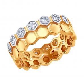 Кольцо из золочёного серебра SOKOLOV с фианитом 93010702 фото