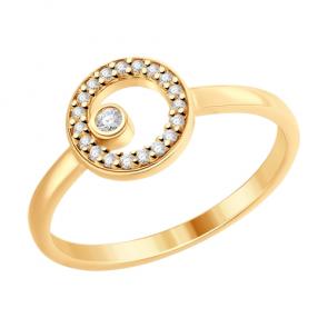Кольцо из золочёного серебра SOKOLOV с фианитом 93010715 фото