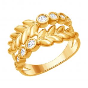 Кольцо из золочёного серебра SOKOLOV с фианитом 93010723 фото