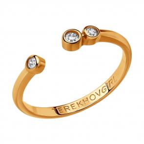 Кольцо из золочёного серебра SOKOLOV с фианитом 93010781 фото