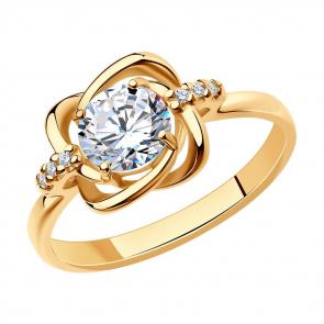 Кольцо из золочёного серебра SOKOLOV с фианитом 93010790 фото