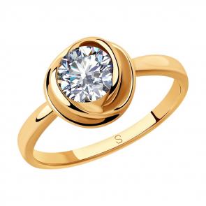 Кольцо из золочёного серебра SOKOLOV с фианитом 93010792 фото