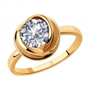 Кольцо из золочёного серебра SOKOLOV с фианитом 93010793 фото