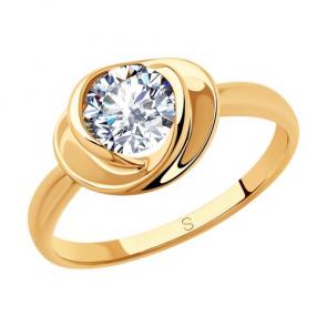 Кольцо из золочёного серебра SOKOLOV с фианитом 93010797 фото