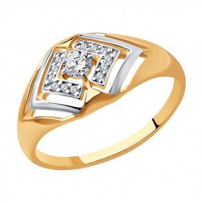 Кольцо из золочёного серебра SOKOLOV с фианитом 93010798 фото
