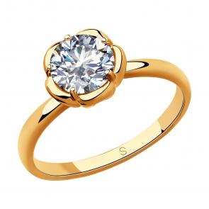 Кольцо из золочёного серебра SOKOLOV с фианитом 93010822 фото