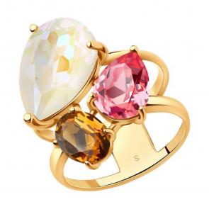 Кольцо из золочёного серебра SOKOLOV с кристаллом Swarovski 93010827 фото