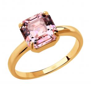 Кольцо из золочёного серебра SOKOLOV с кристаллом Swarovski 93010834 фото