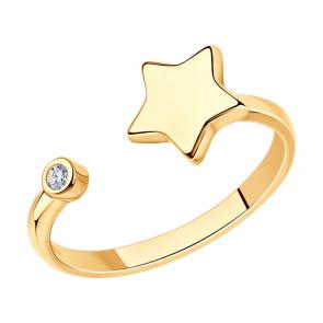 Кольцо из золочёного серебра SOKOLOV с фианитом 93010864 фото