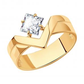 Кольцо из золочёного серебра SOKOLOV с фианитом 93010884 фото