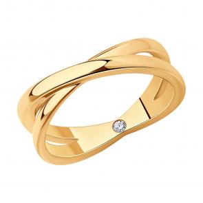 Кольцо из золочёного серебра SOKOLOV с фианитом 93010888 фото