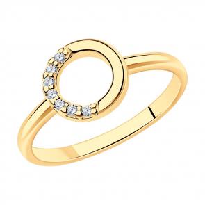 Кольцо из золочёного серебра SOKOLOV с фианитом 93011013 фото