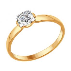 Кольцо из золочёного серебра SOKOLOV с фианитом 93011076 фото