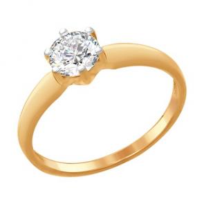 Кольцо из золочёного серебра SOKOLOV с фианитом 93011081 фото