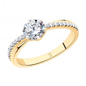 Кольцо из золочёного серебра SOKOLOV с фианитом 93011091 фото