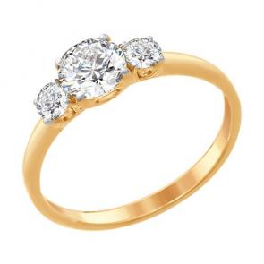 Кольцо из золочёного серебра SOKOLOV с фианитом 93011093 фото