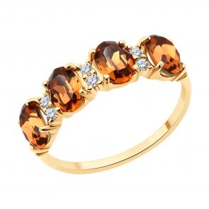 Кольцо из золочёного серебра SOKOLOV с фианитом и кристаллом Swarovski 93011110 фото