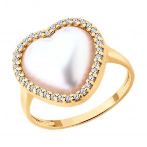 Кольцо из золочёного серебра SOKOLOV с фианитом и жемчугом 93011133 фото
