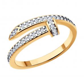 Кольцо из золочёного серебра SOKOLOV с фианитом 93011147 фото