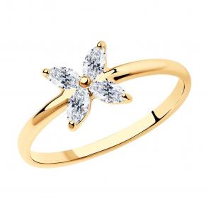 Кольцо из золочёного серебра SOKOLOV с фианитом 93011160 фото