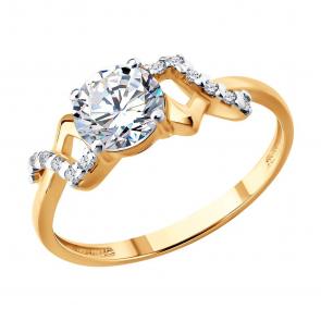 Кольцо из золочёного серебра SOKOLOV с фианитом 93011179 фото