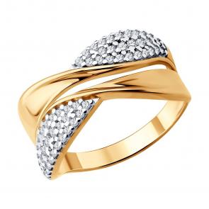 Кольцо из золочёного серебра SOKOLOV с фианитом 93011183 фото