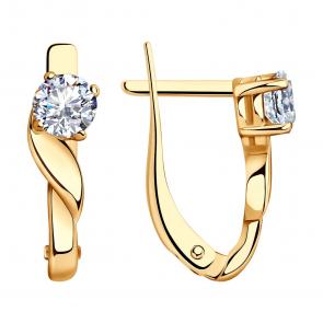 Серьги из золочёного серебра SOKOLOV с фианитом 93020015 фото