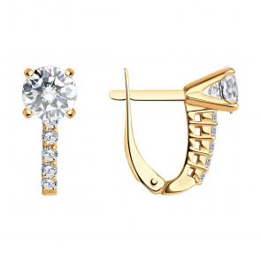 Серьги из золочёного серебра SOKOLOV с фианитом 93020037 фото