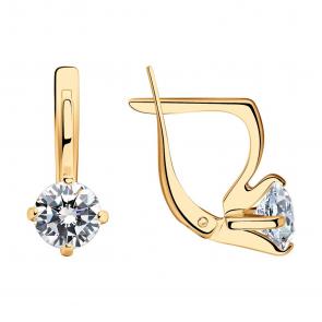 Серьги из золочёного серебра SOKOLOV с фианитом 93020048 фото