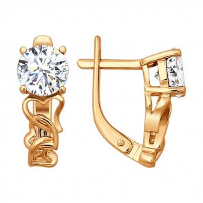 Серьги из золочёного серебра SOKOLOV с фианитом 93020367 фото