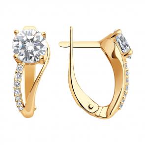 Серьги из золочёного серебра SOKOLOV с фианитом 93020368 фото