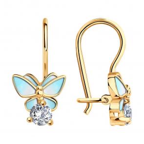 Серьги из золочёного серебра SOKOLOV с фианитом и эмалью 93020393-91 фото