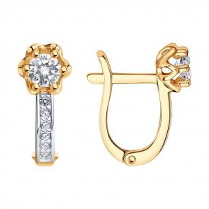 Серьги из золочёного серебра SOKOLOV с фианитом 93020535 фото
