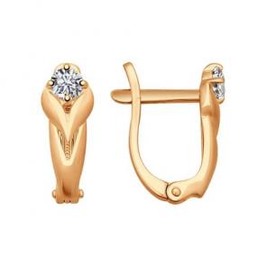 Серьги из золочёного серебра SOKOLOV с фианитом 93020640 фото