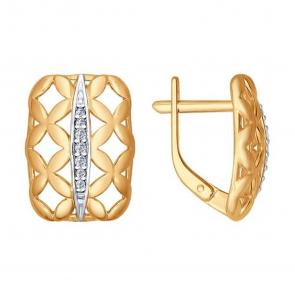Серьги из золочёного серебра SOKOLOV с фианитом 93020697 фото