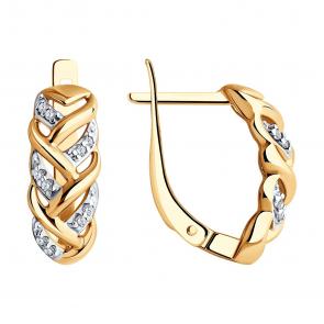 Серьги из золочёного серебра SOKOLOV с фианитом 93020777 фото