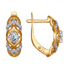 Серьги из золочёного серебра SOKOLOV с фианитом 93020778 фото