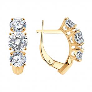 Серьги из золочёного серебра SOKOLOV с фианитом 93020888 фото