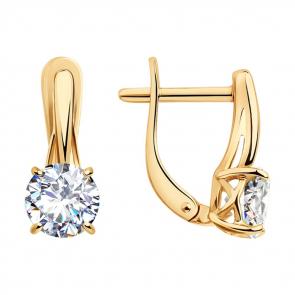 Серьги из золочёного серебра SOKOLOV с фианитом 93020906 фото