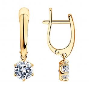 Серьги из золочёного серебра SOKOLOV с фианитом 93020908-91 фото