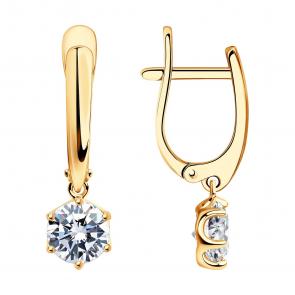 Серьги из золочёного серебра SOKOLOV с фианитом 93020908 фото