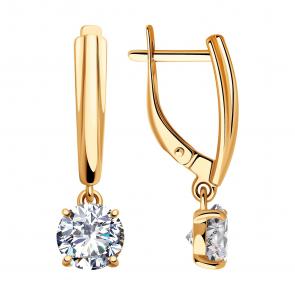 Серьги из золочёного серебра SOKOLOV с фианитом 93020916 фото