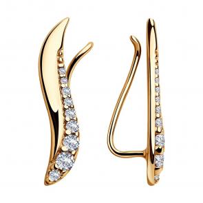 Серьги из золочёного серебра SOKOLOV с фианитом 93020921 фото