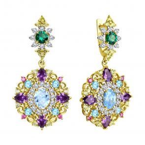 Серьги из лимонного серебра SOKOLOV с фианитом 93020937 фото