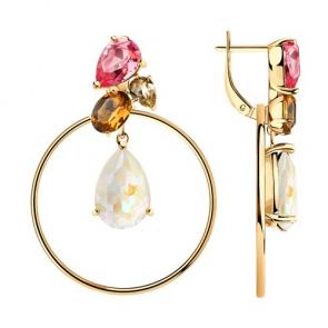 Серьги из золочёного серебра SOKOLOV с кристаллом Swarovski 93020950 фото